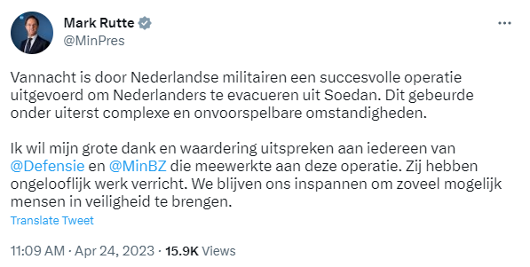 Tweet Rutte Soedan