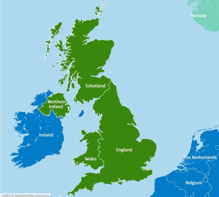 Map of the countries of the United Kingdom
