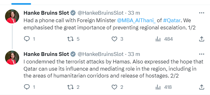 Social media message from minister Hanke Bruins Slot.